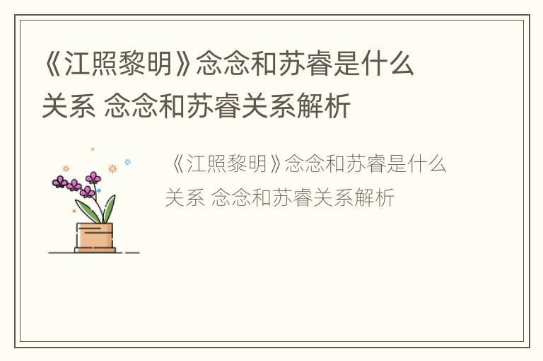《江照黎明》念念和苏睿是什么关系 念念和苏睿关系解析
