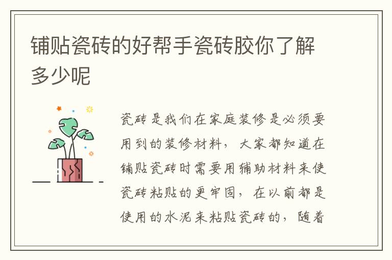铺贴瓷砖的好帮手瓷砖胶你了解多少呢