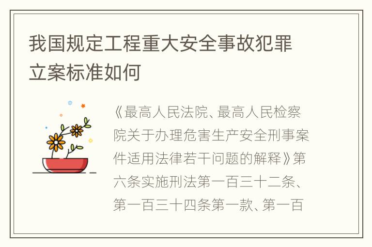 我国规定工程重大安全事故犯罪立案标准如何