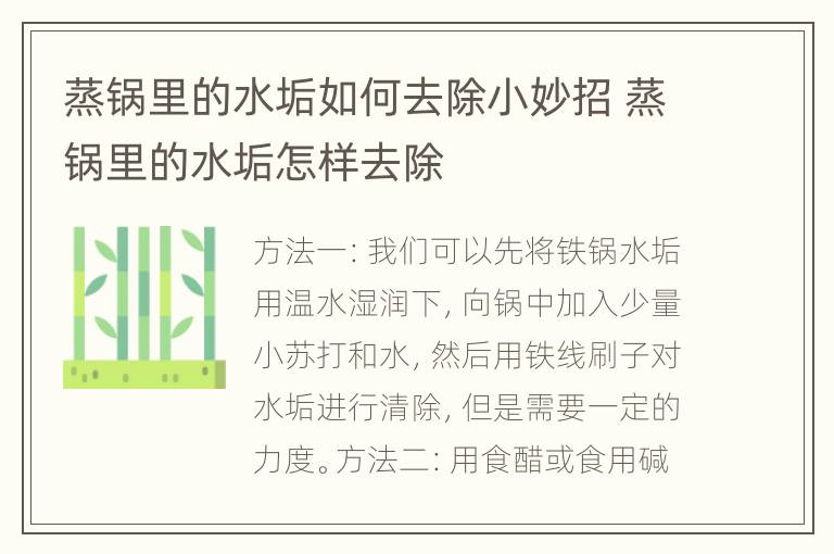 蒸锅里的水垢如何去除小妙招 蒸锅里的水垢怎样去除