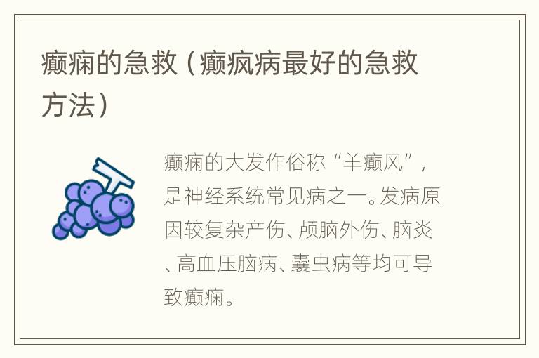 癫痫的急救（癫疯病最好的急救方法）