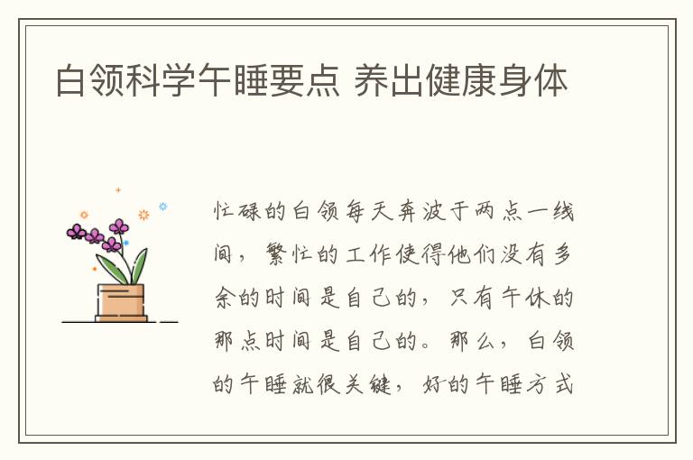 白领科学午睡要点 养出健康身体