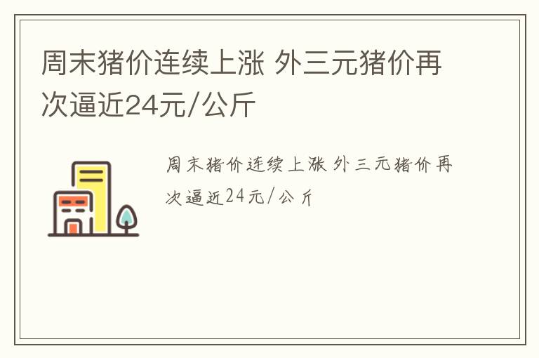 周末猪价连续上涨 外三元猪价再次逼近24元/公斤