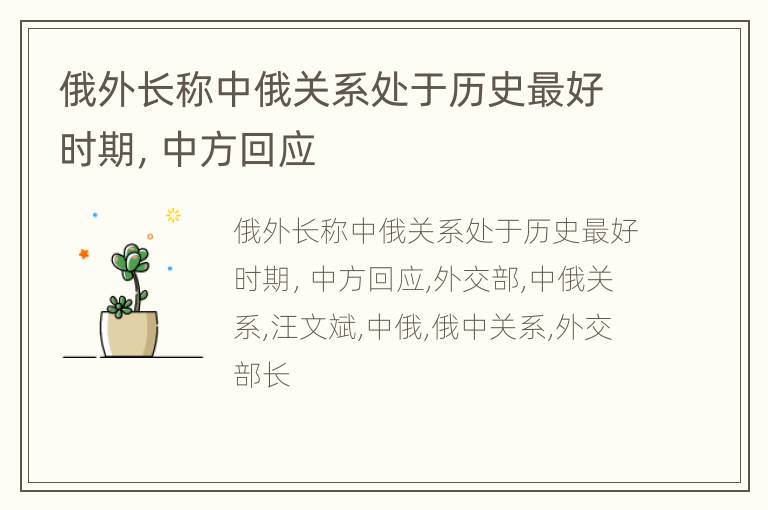 俄外长称中俄关系处于历史最好时期，中方回应