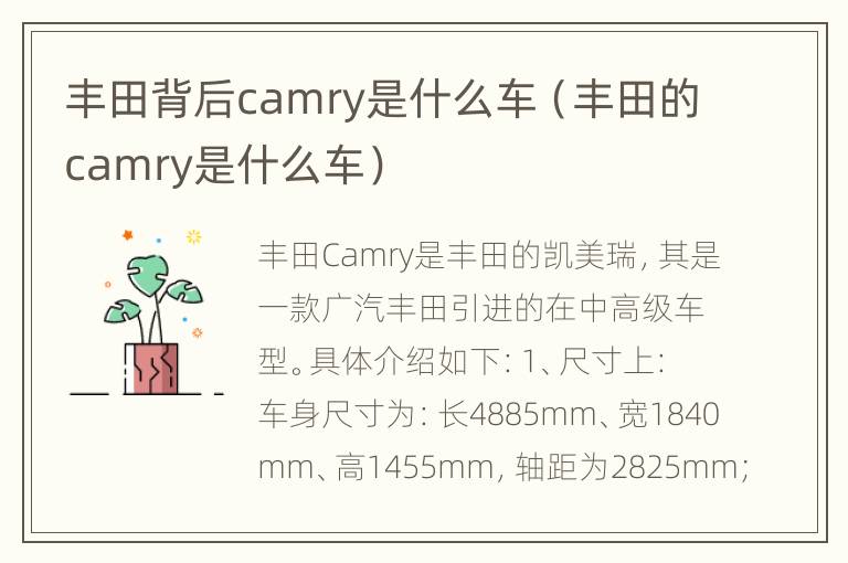 丰田背后camry是什么车（丰田的camry是什么车）