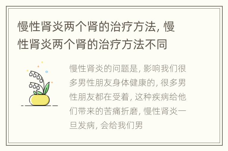 慢性肾炎两个肾的治疗方法，慢性肾炎两个肾的治疗方法不同