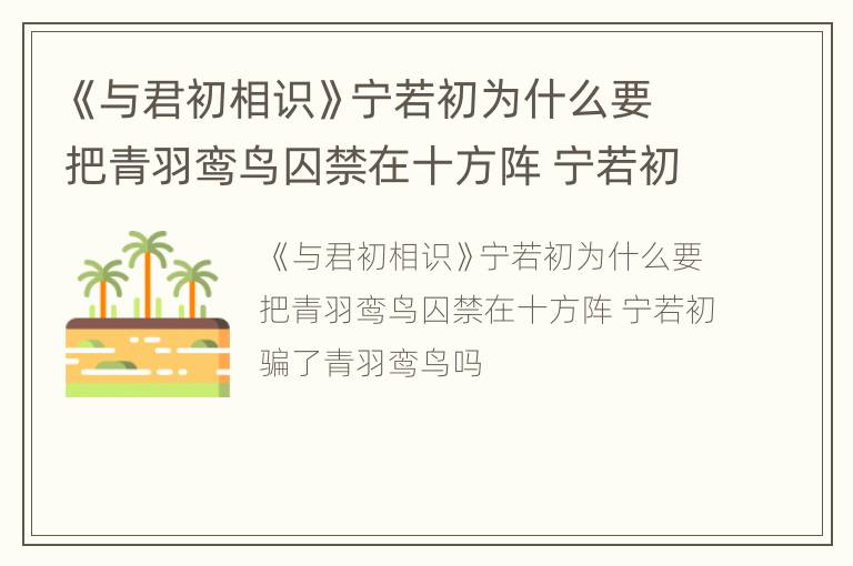 《与君初相识》宁若初为什么要把青羽鸾鸟囚禁在十方阵 宁若初骗了青羽鸾鸟吗