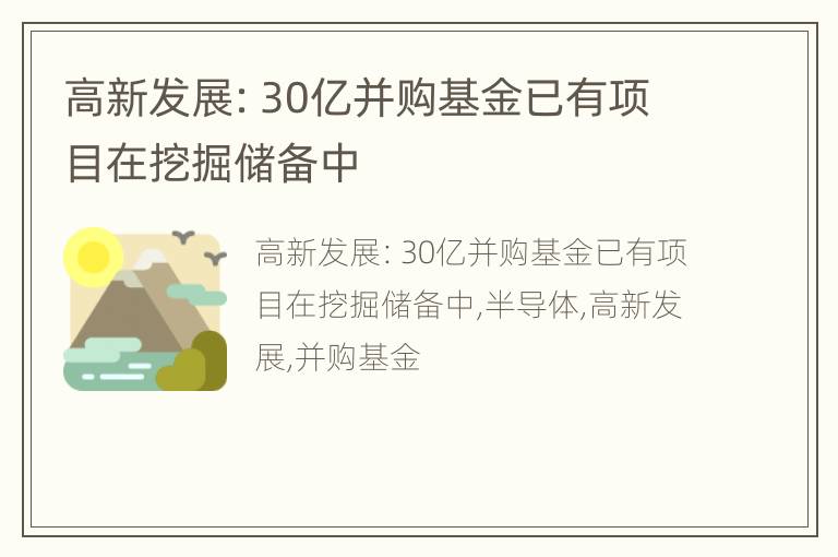 高新发展：30亿并购基金已有项目在挖掘储备中