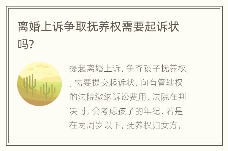 离婚上诉争取抚养权需要起诉状吗？