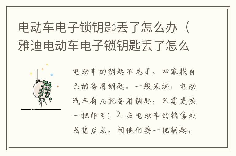 电动车电子锁钥匙丢了怎么办（雅迪电动车电子锁钥匙丢了怎么办）