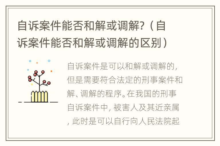 自诉案件能否和解或调解？（自诉案件能否和解或调解的区别）