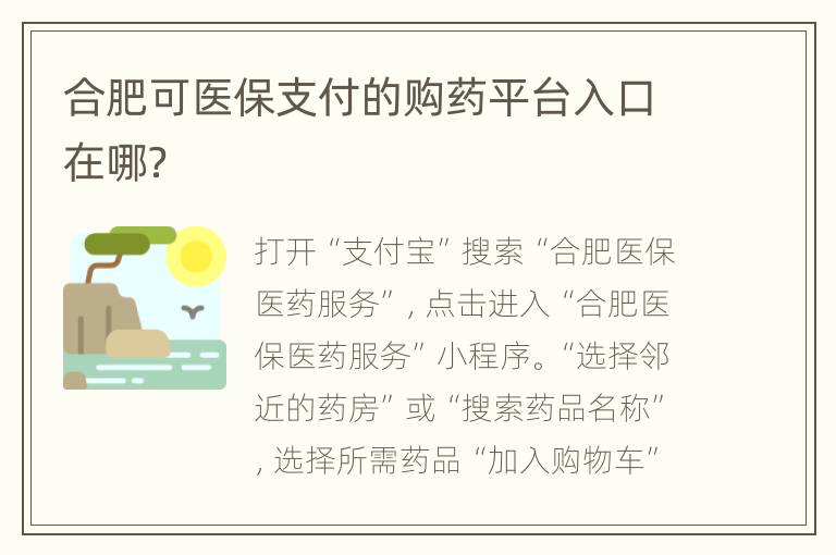 合肥可医保支付的购药平台入口在哪？