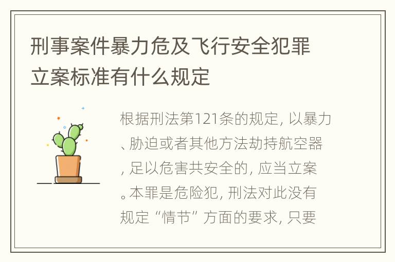 刑事案件暴力危及飞行安全犯罪立案标准有什么规定