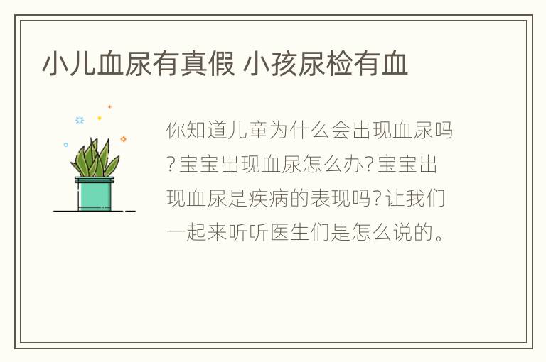 小儿血尿有真假 小孩尿检有血