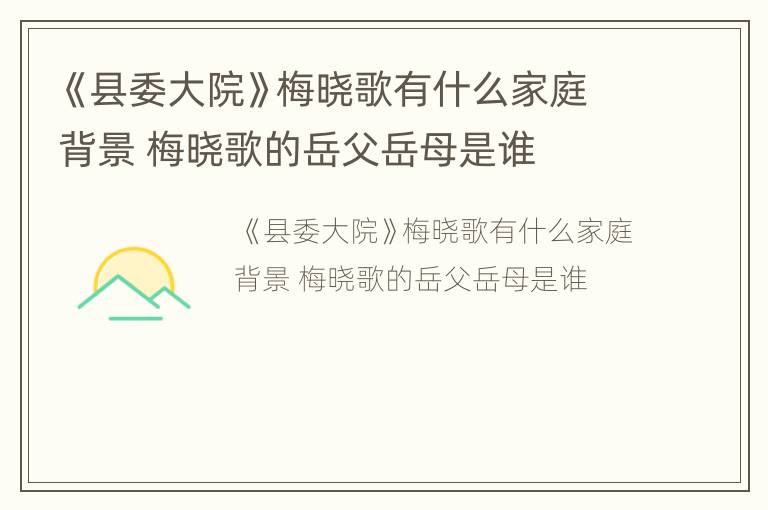 《县委大院》梅晓歌有什么家庭背景 梅晓歌的岳父岳母是谁