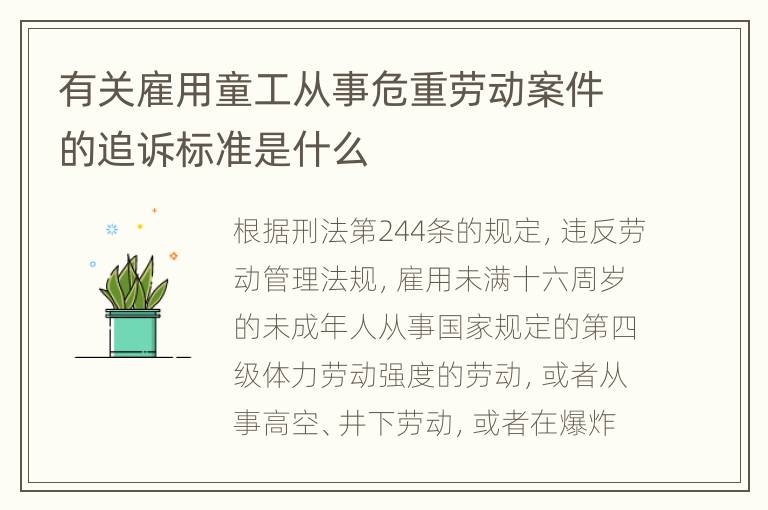 有关雇用童工从事危重劳动案件的追诉标准是什么