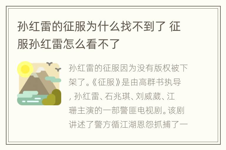 孙红雷的征服为什么找不到了 征服孙红雷怎么看不了