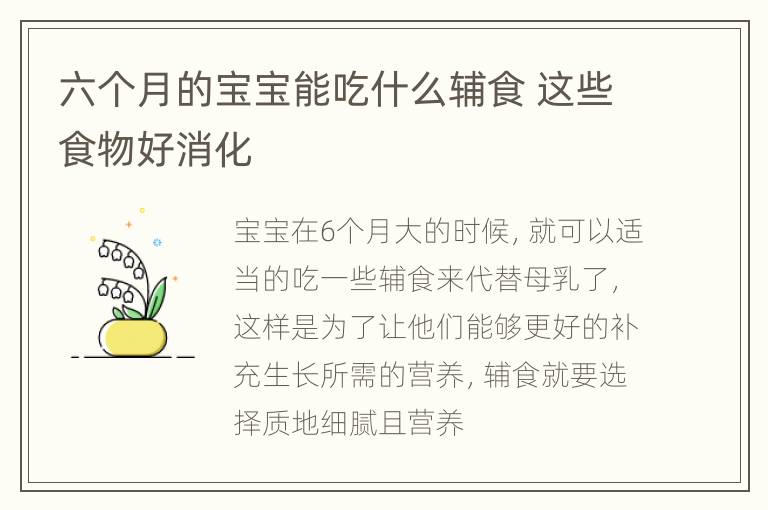 六个月的宝宝能吃什么辅食 这些食物好消化