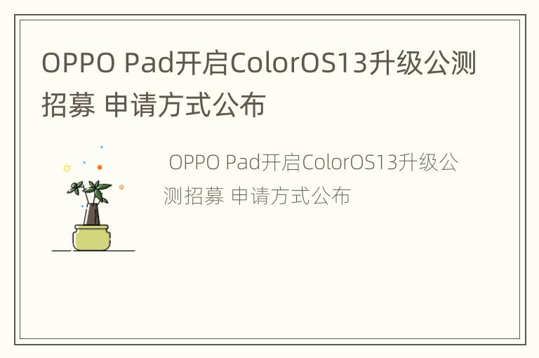 OPPO Pad开启ColorOS13升级公测招募 申请方式公布