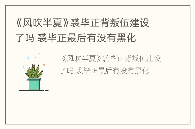 《风吹半夏》裘毕正背叛伍建设了吗 裘毕正最后有没有黑化