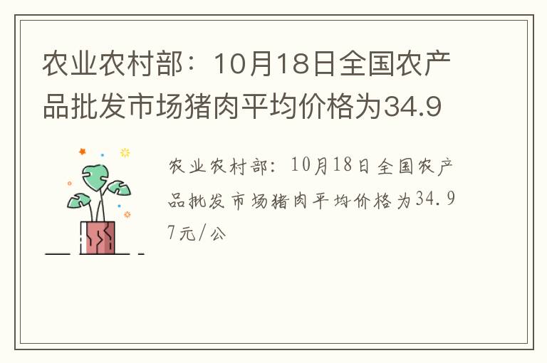 农业农村部：10月18日全国农产品批发市场猪肉平均价格为34.97元/公