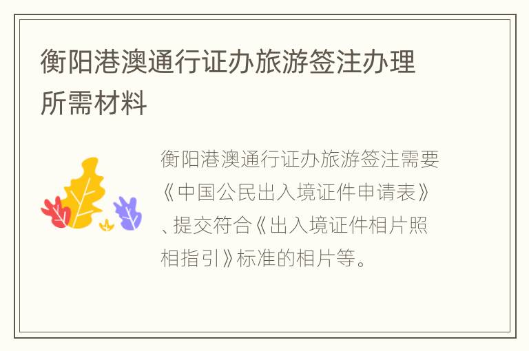 衡阳港澳通行证办旅游签注办理所需材料