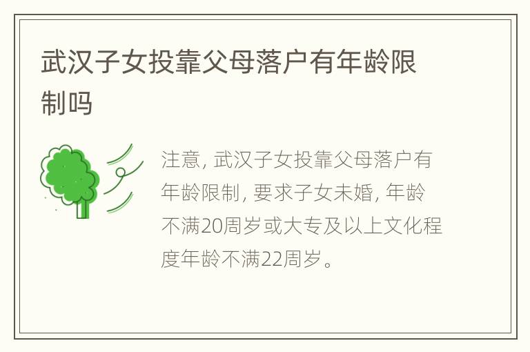 武汉子女投靠父母落户有年龄限制吗