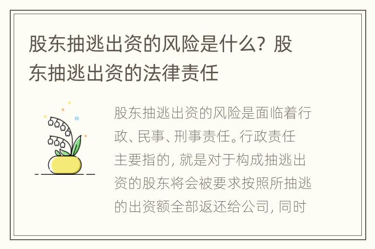 股东抽逃出资的风险是什么？ 股东抽逃出资的法律责任
