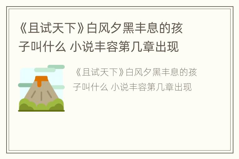 《且试天下》白风夕黑丰息的孩子叫什么 小说丰容第几章出现