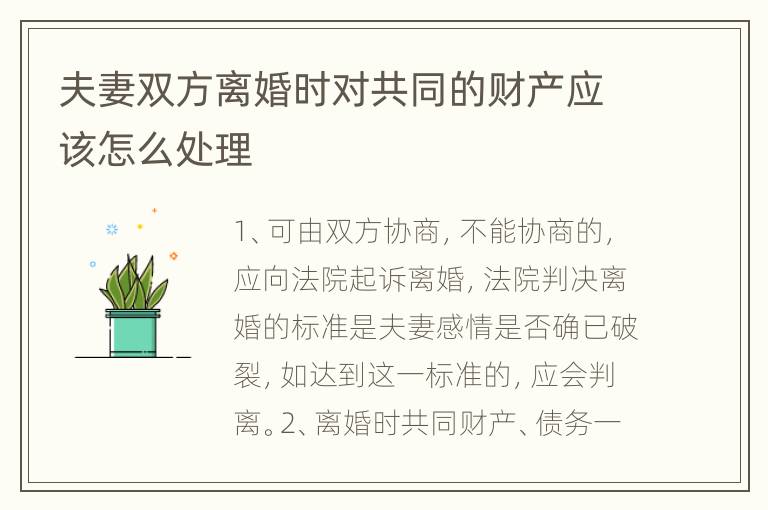 夫妻双方离婚时对共同的财产应该怎么处理