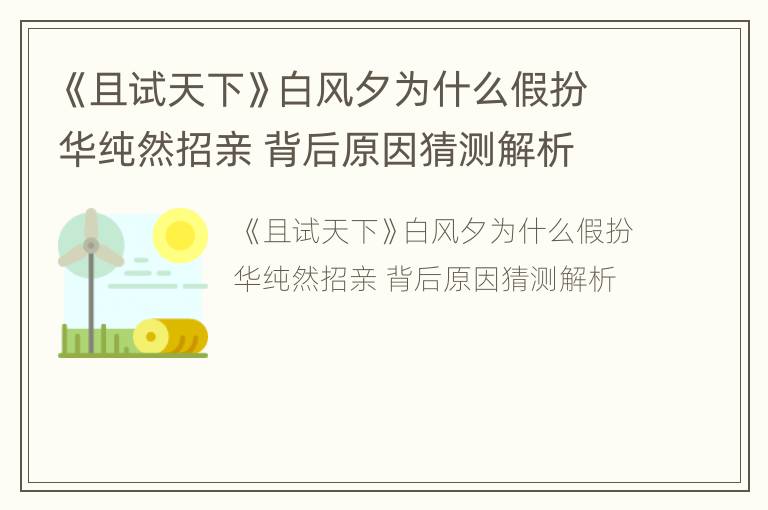 《且试天下》白风夕为什么假扮华纯然招亲 背后原因猜测解析