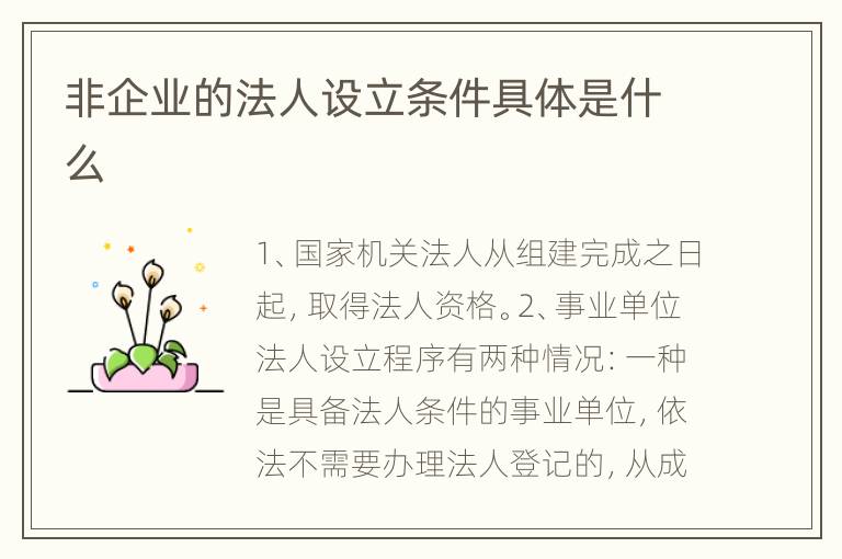 非企业的法人设立条件具体是什么