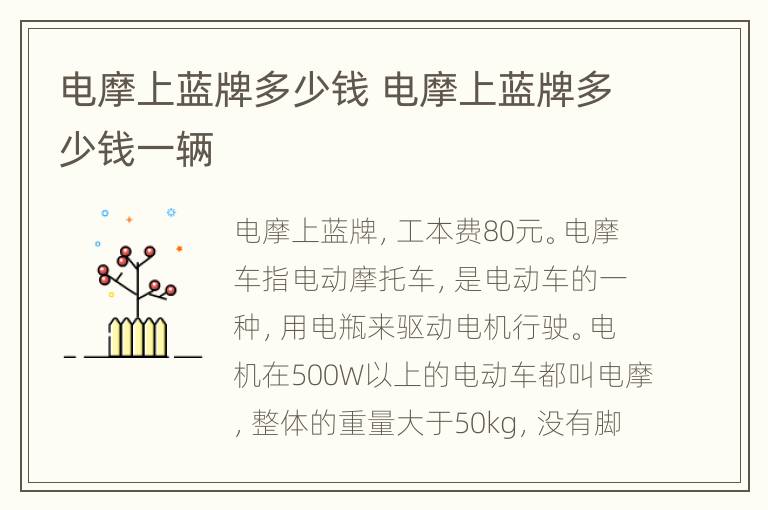 电摩上蓝牌多少钱 电摩上蓝牌多少钱一辆