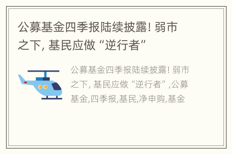 公募基金四季报陆续披露！弱市之下，基民应做“逆行者”