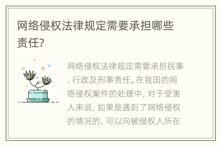 网络侵权法律规定需要承担哪些责任？