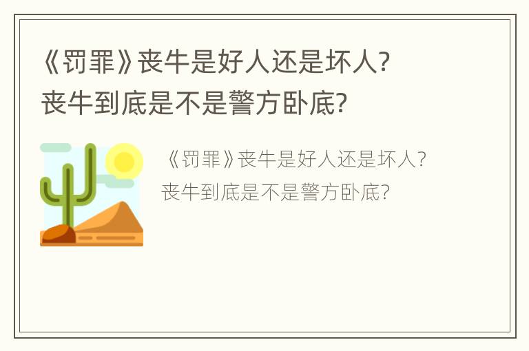 《罚罪》丧牛是好人还是坏人？丧牛到底是不是警方卧底？