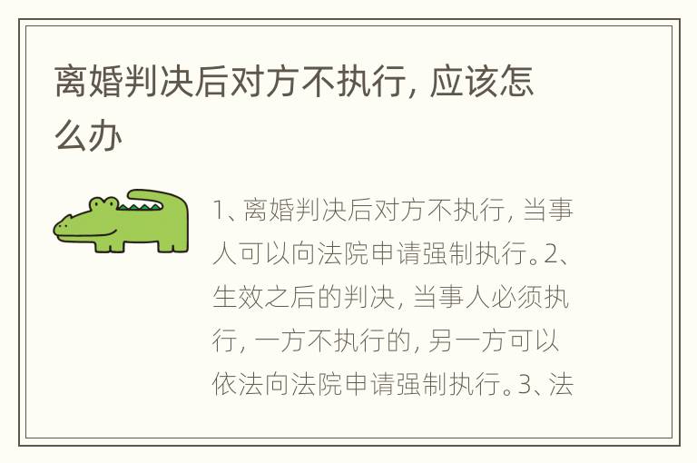 离婚判决后对方不执行，应该怎么办
