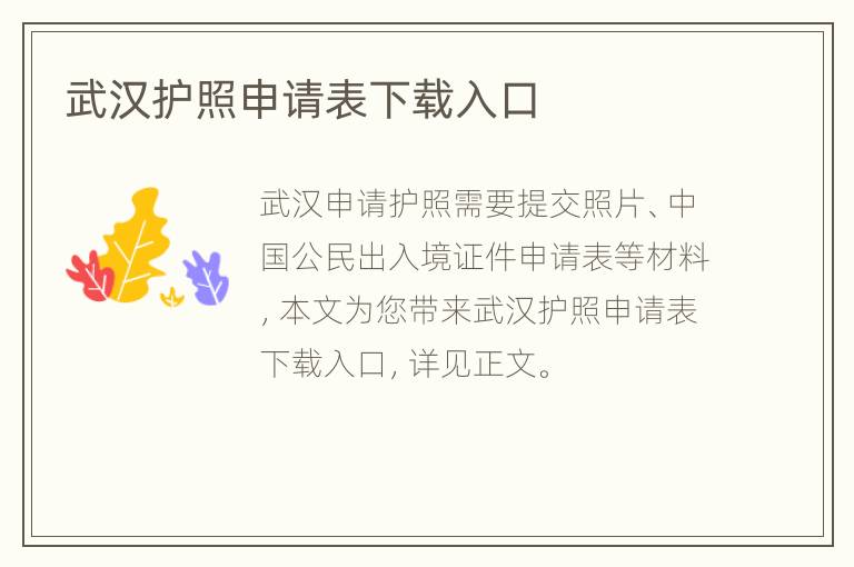 武汉护照申请表下载入口