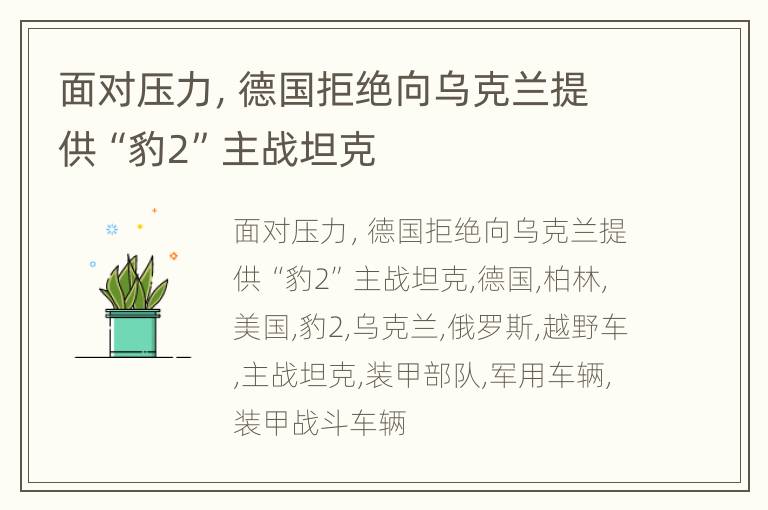 面对压力，德国拒绝向乌克兰提供“豹2”主战坦克