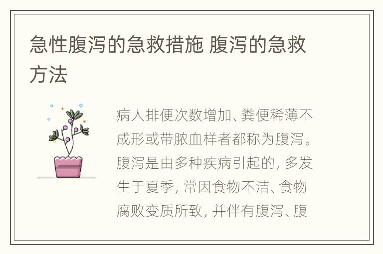 急性腹泻的急救措施 腹泻的急救方法