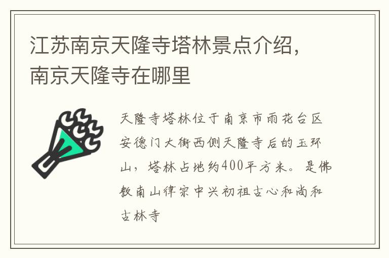 江苏南京天隆寺塔林景点介绍，南京天隆寺在哪里