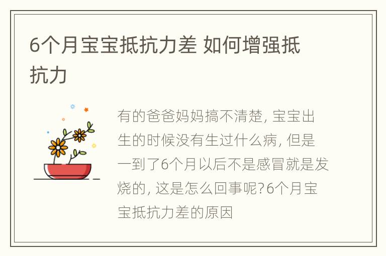 6个月宝宝抵抗力差 如何增强抵抗力