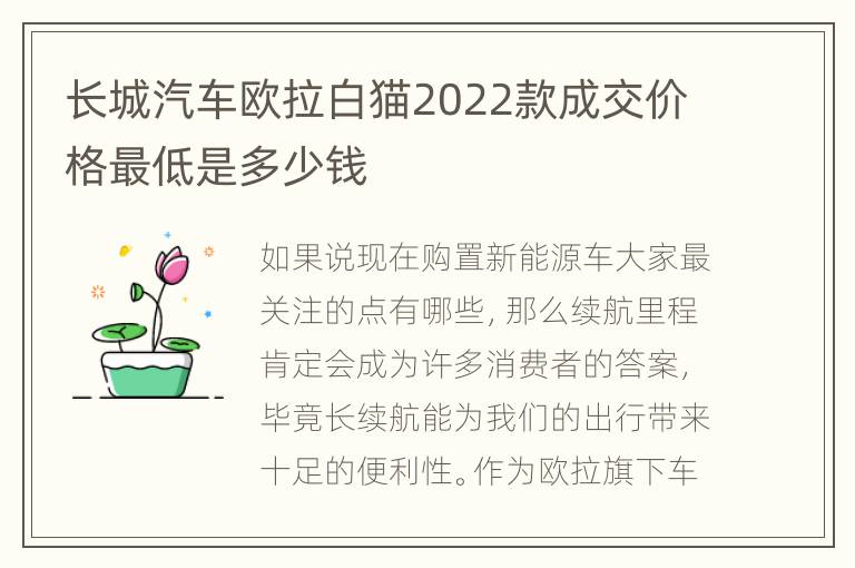 长城汽车欧拉白猫2022款成交价格最低是多少钱