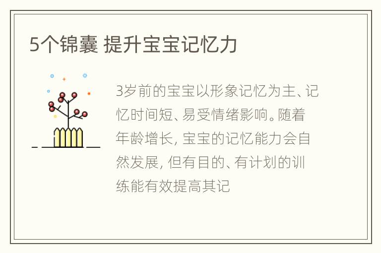 5个锦囊 提升宝宝记忆力
