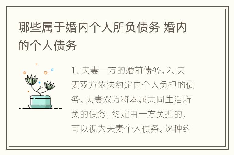 哪些属于婚内个人所负债务 婚内的个人债务