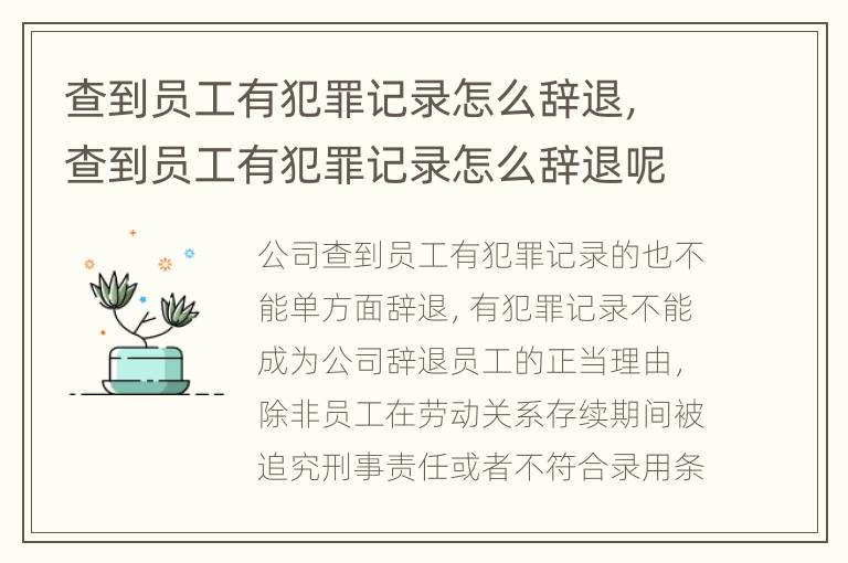 查到员工有犯罪记录怎么辞退，查到员工有犯罪记录怎么辞退呢