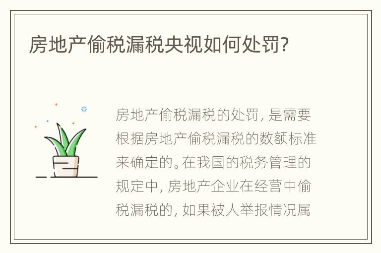 房地产偷税漏税央视如何处罚？