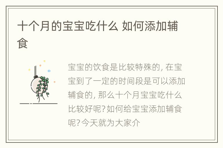 十个月的宝宝吃什么 如何添加辅食