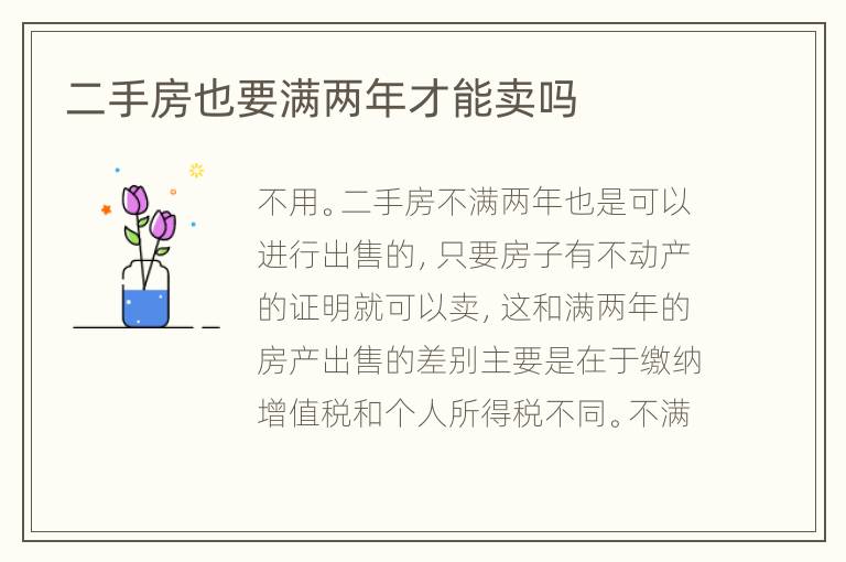 二手房也要满两年才能卖吗