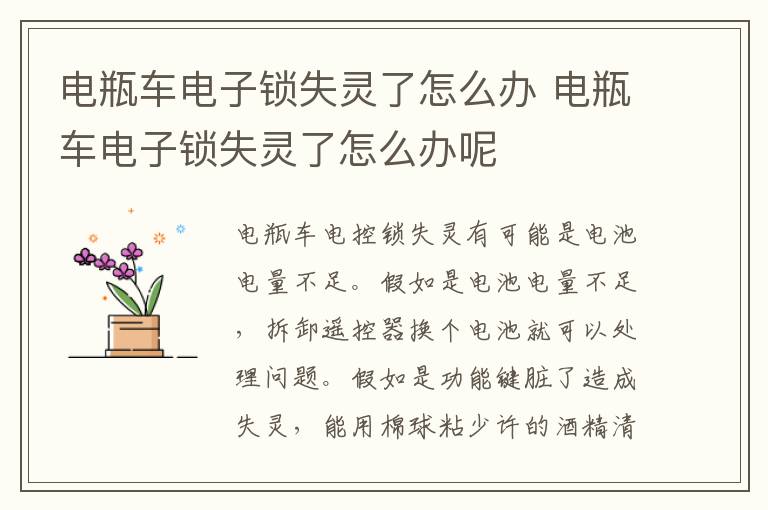 电瓶车电子锁失灵了怎么办 电瓶车电子锁失灵了怎么办呢
